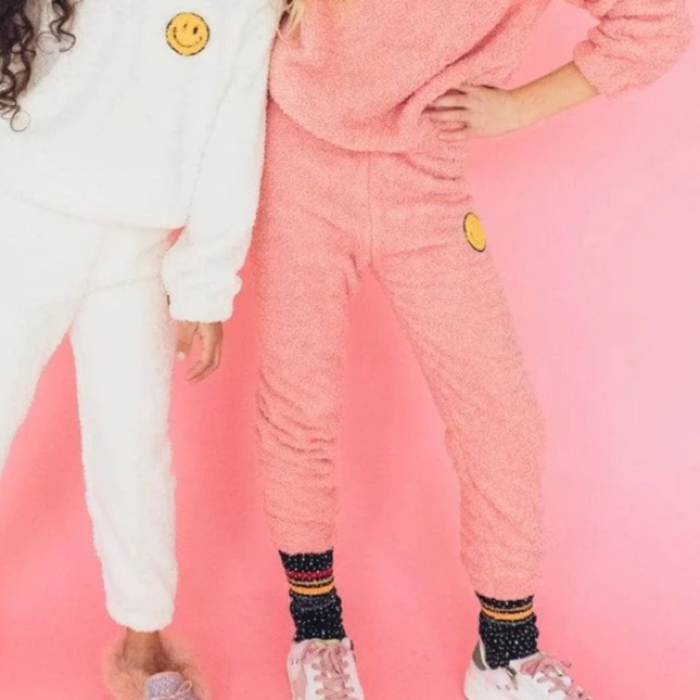 Lola and the Boys 8 Bright Smiley Patch Fuzzy 0135 pants pink girl Sherpa